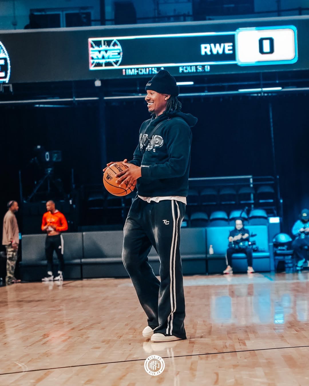Basketball player warming up at arena